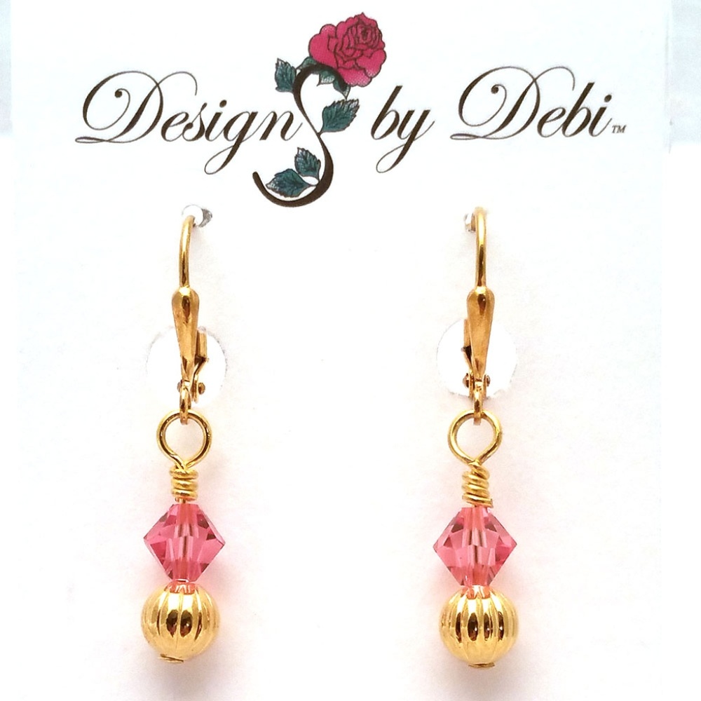 3/$25 Pink Swarovski Crystal & Gold Leverbacks